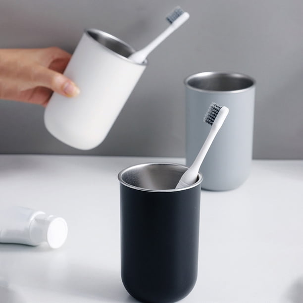 Vaso para enjuague bucal de acero inoxidable - Portacepillos apilables de 350 ml - Vaso de baño de plástico y acero para adultos - Blanco o gris