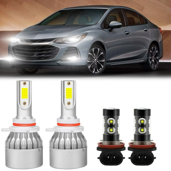HMCYCI For Chevy Cruze 2016-2019 Headlights 9012 High/Low Beam Headlights and H11 LED Fog Light Bulbs 4pc