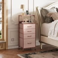 thumbnail image 2 of 4 Drawer Dresser for Bedroom, 37" H Nightstand with Charging Station and Led Light, Tall Night Stand Bed Side Table, End Table with USB Ports and Outlets, Fabric Bins, Wood Shelf, Pink, 2 of 14