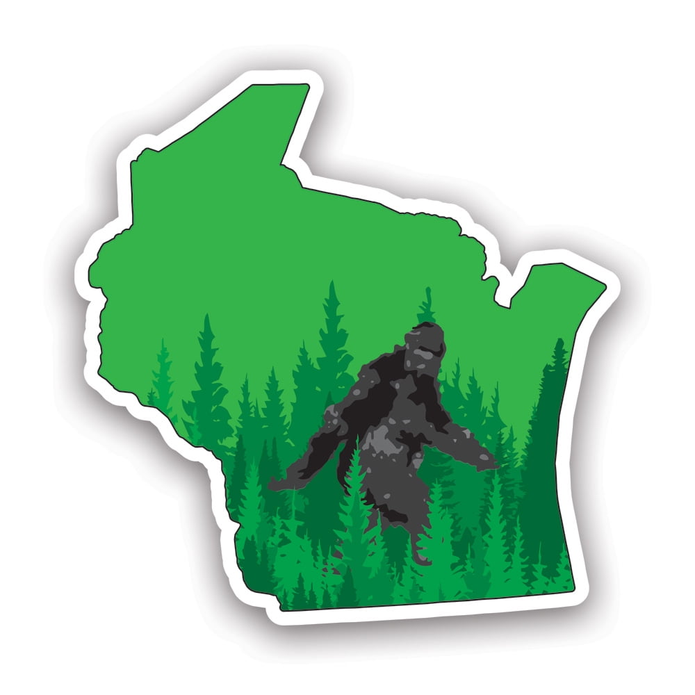 Wisconsin State Shaped Bigfoot Sasquatch Sticker Decal Self Adhesive