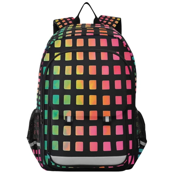 FORMRS Unisex School Backpack 17" Student Travel Bag with Laptop Compartment, Pink Block Pattern