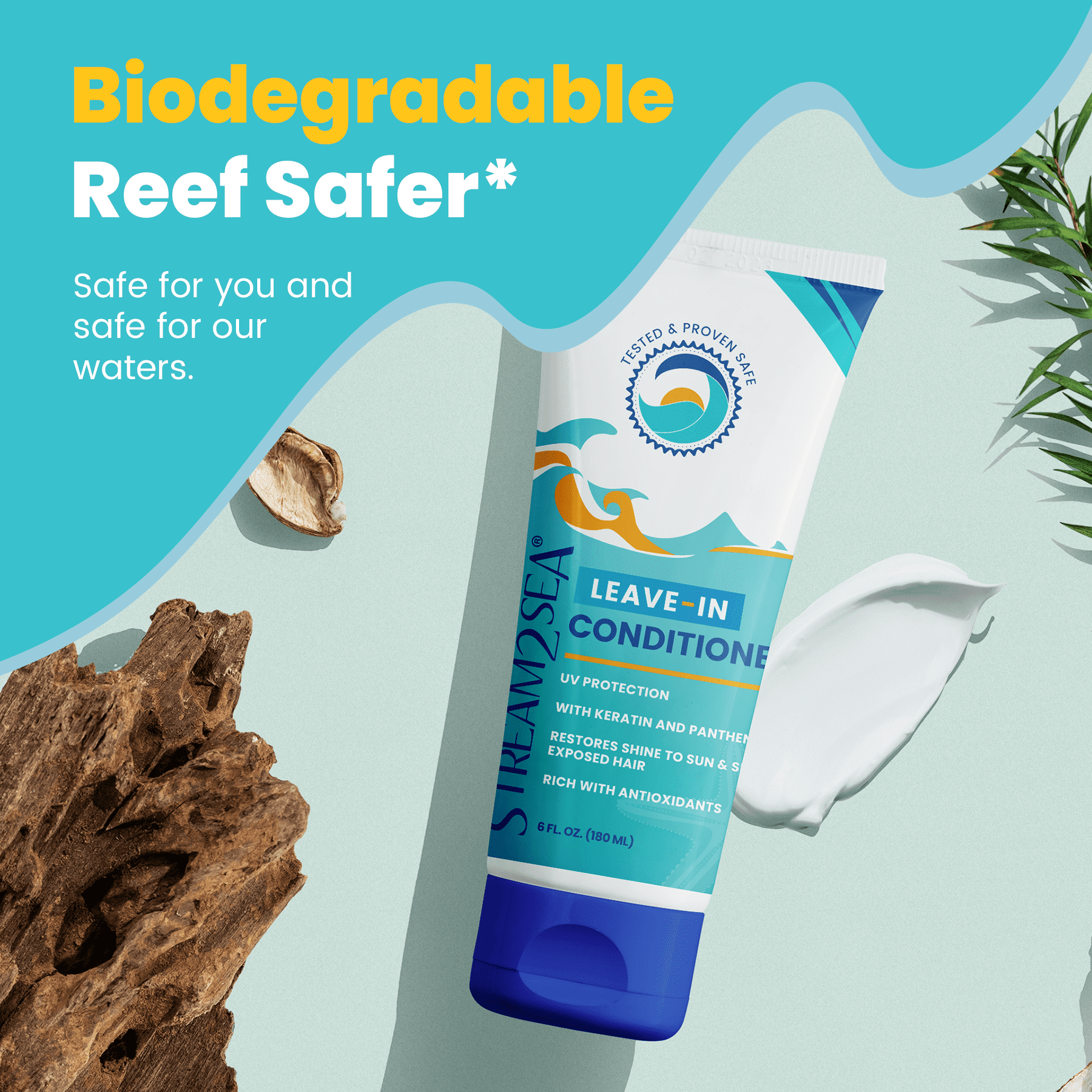 Stream2Sea Reef Safe Leave-In Hair Conditioner Detangles & Replenish Hair Moisture - 6 fl oz