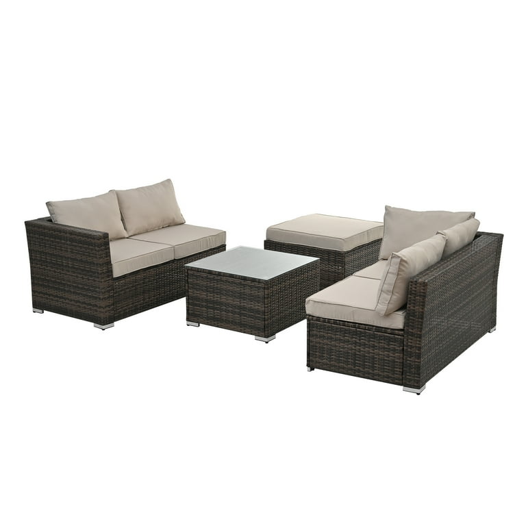 Highsound 4 Piece Patio Furniture Sets All Weather Outdoor Sectional Patio Sofa Manual Weaving Wicker Rattan Patio Seating Sofas with Cushion and