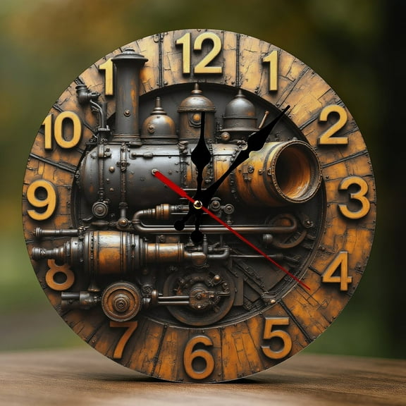 Wall Clock Decorative - Steampunk Parts Print 2D Vintage Wall Clocks Battery Operated Silent Non-Ticking for Bedroom, Living Room, Kitchen, Office, Classroom, 10 Inch