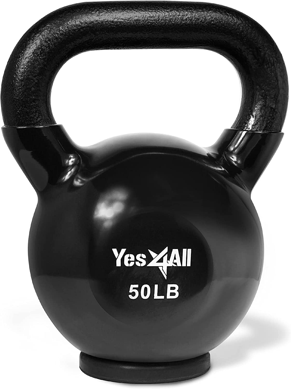Yes4All 50lb Vinyl Coated / PVC Kettlebell with Rubber Base, Black, Single