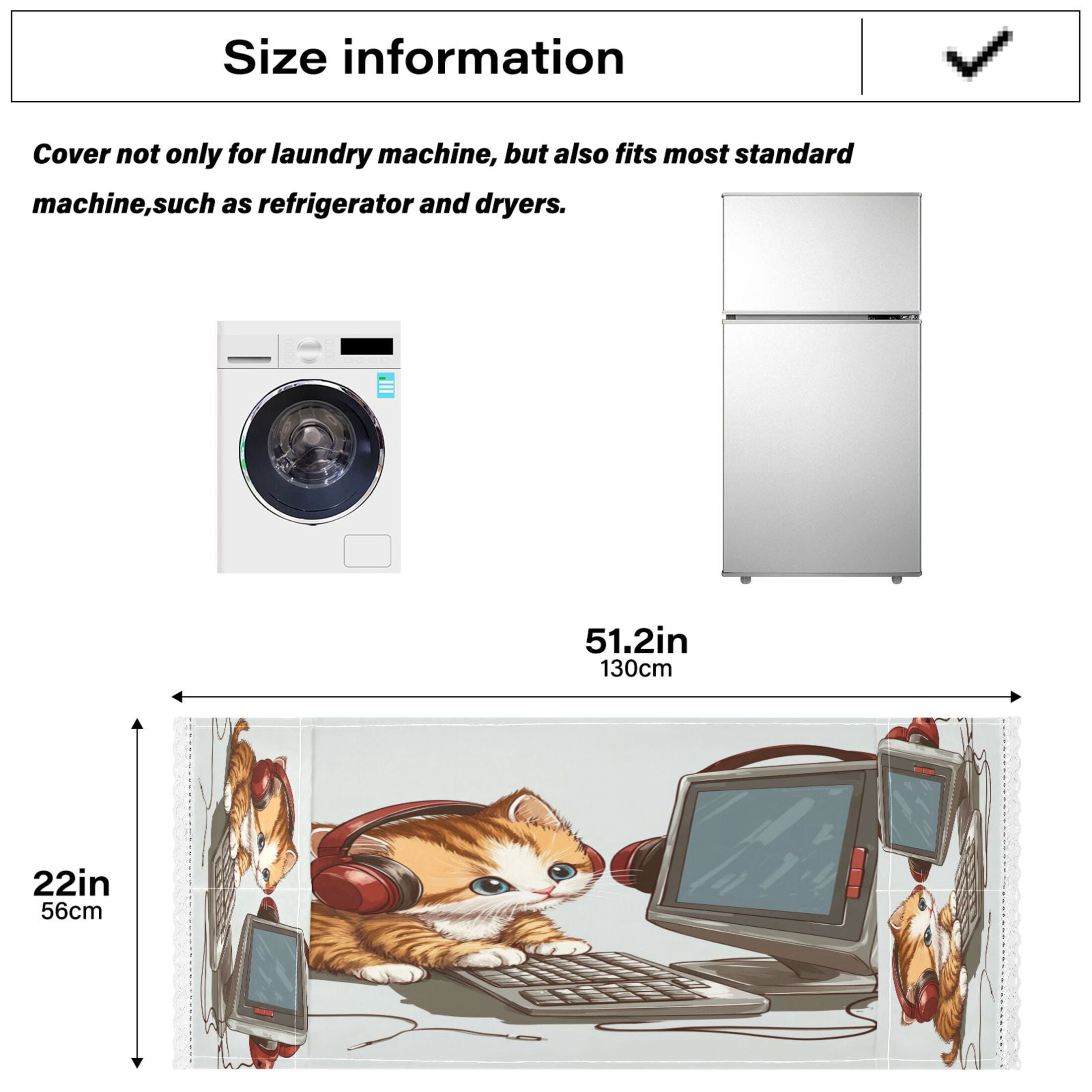 Kittens Play ComputerWasher and Dryer Covers Dust-Proof and Oil Resistant Fridge Cover with 4 Storage Pockets Washing Machine Top Cover for Laundry Kitchen Home 51.2 x 22 In