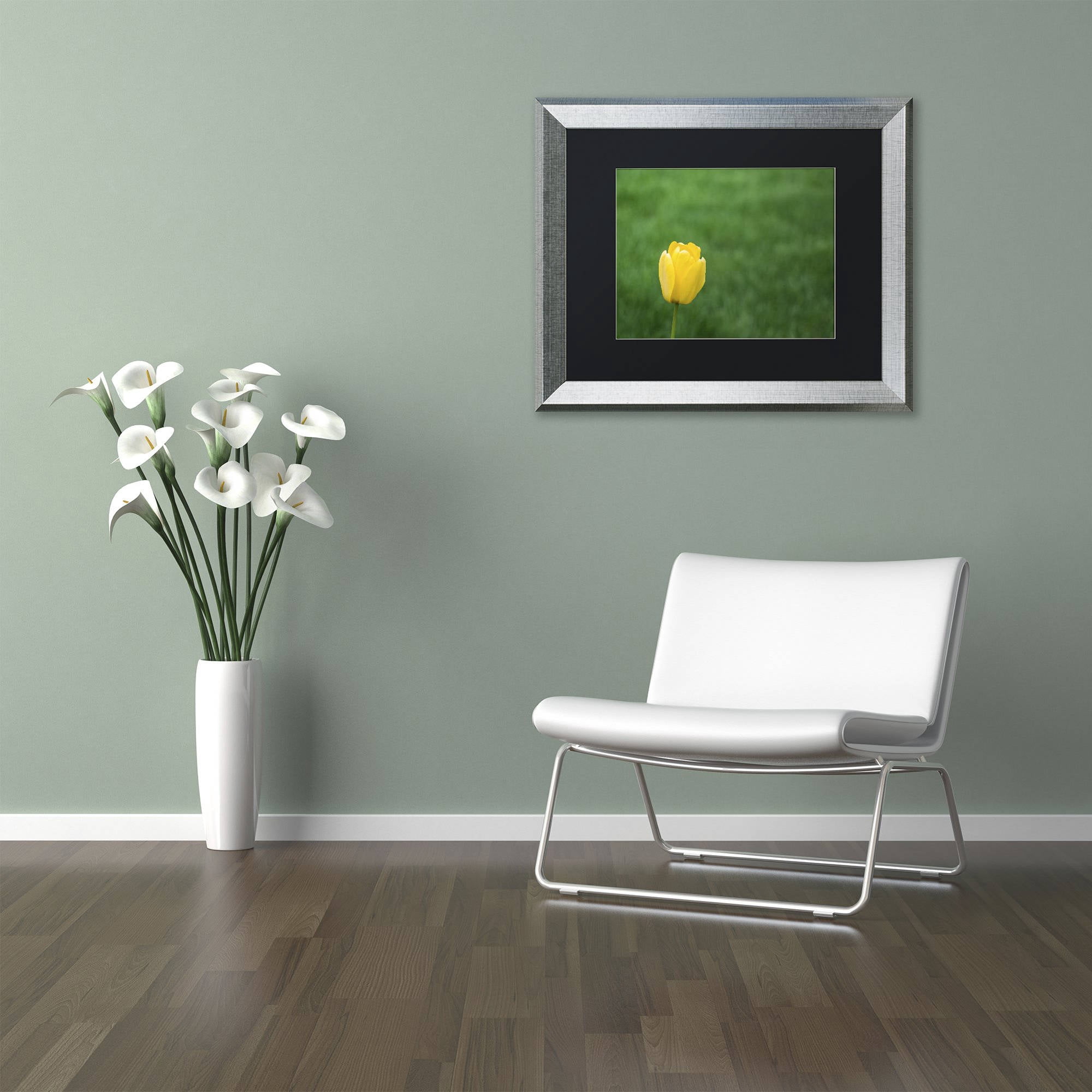 Trademark Fine Art "A Lone Yellow Tulip 2" Canvas Art by Kurt Shaffer, Black Matte, Silver Frame