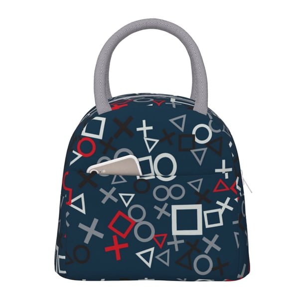 Balery Navy Blue Geometric Bolsa de Almuerzo para Mujeres, Caja de Almuerzo, Bolsa de Almuerzo Pequeña Impermeable, Tote de Almuerzo Reutilizable con Gran Capacidad