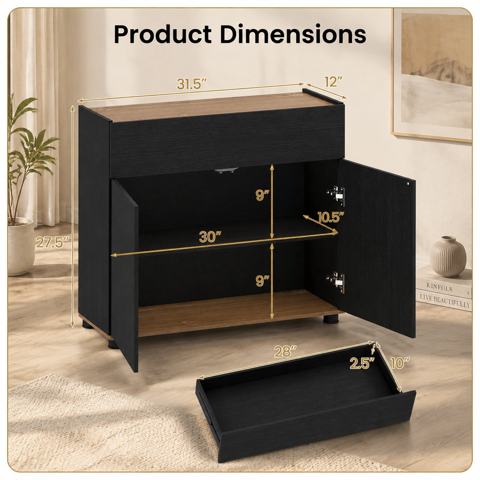 Furnibear Sideboard Buffet Cabinet with Storage Wooden Kitchen Storage Cabinet for Kitchen Dining Living Room Buffet Storage Server, Black