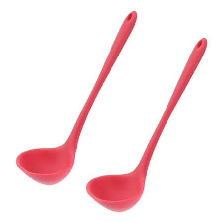 

2 Pcs Silicone Soup Spoons Long Handle Hot Pot Scoop Food Serving Spoons (Red)