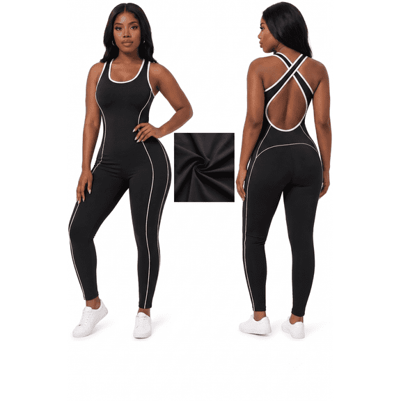 Women Bodysuit Jumpsuit Romper Full Length Long Halter Open Back Active Wear workout