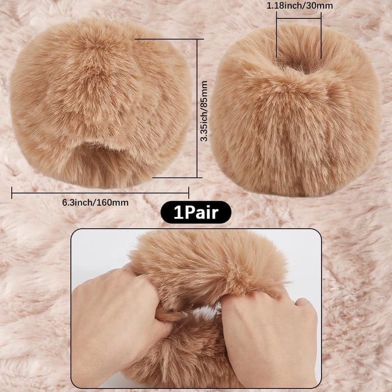 Khaki Fur Wrist Cuffs Women Arm Warmers Brown Short Winter Faux
