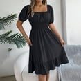 thumbnail image 6 of Square Neck Ruffle Hem Dress for Women Cute Short Puff Sleeve Dresses Casual Ruffle Shirred Flowy Party Dress, 6 of 9
