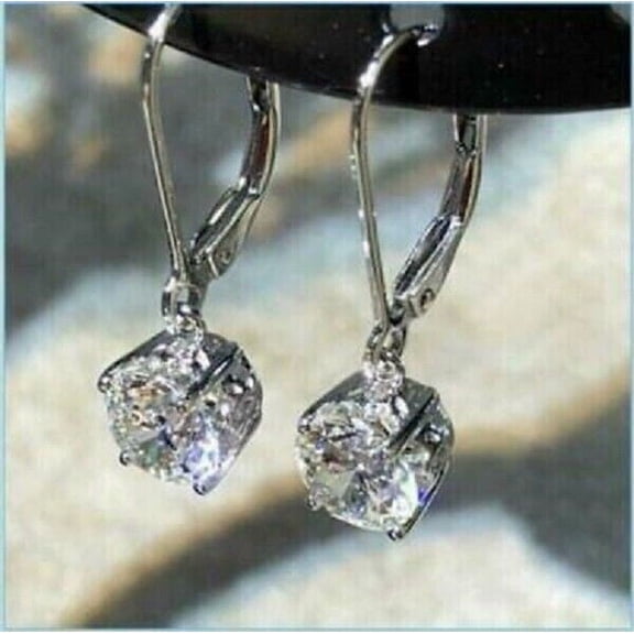 Women's 3Ct Round Cut Simulated Diamond Solitaire Drop & Dangle Earrings 14K White Gold Plated