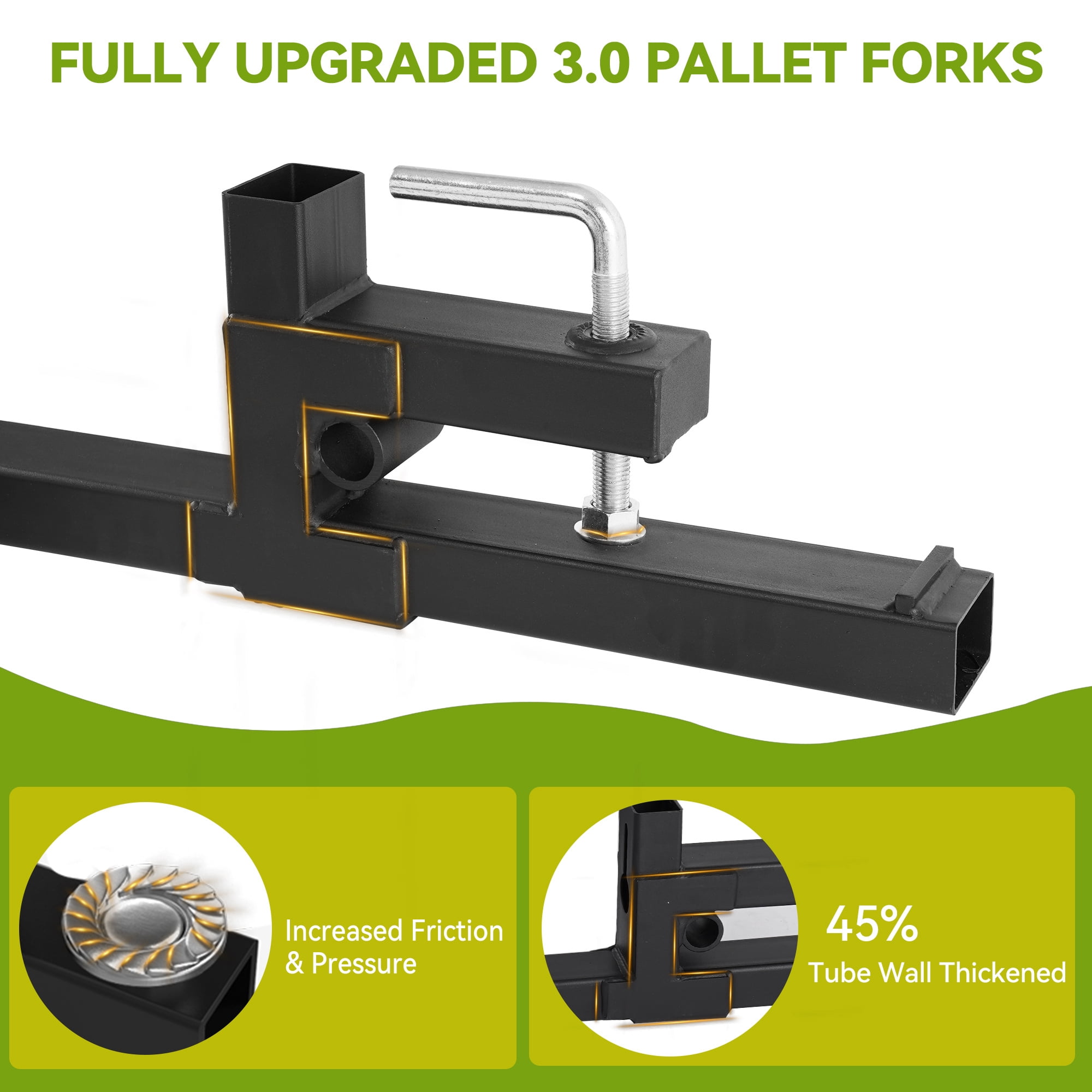 Uforic Clamp On Pallet Forks for Tractor Bucket, 60 in, 4000 lb Capacity, Heavy Duty Steel with Adjustable Stabilizer Bar and Anti-Roll Bar, Pair