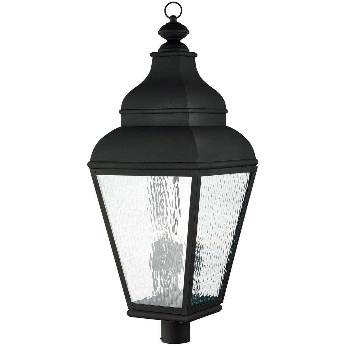 14 inch 4 Light Black Outdoor Post Lantern Pendant Lighting Fixture with Clear Water Glass Shade backed with Hand Crafted Solid Brass material for patio, front porch, entryway and more