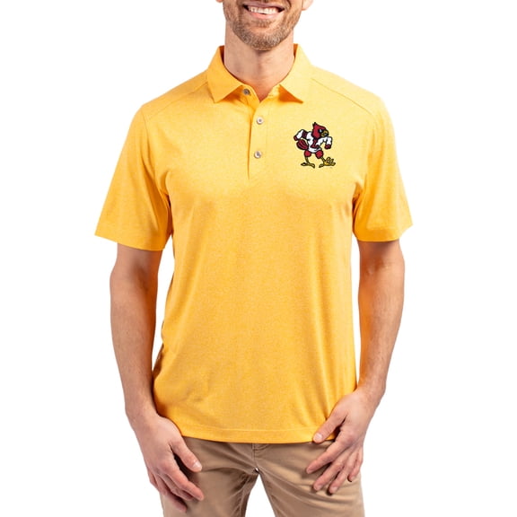 Men's-Cutter & Buck  Heather Gold Louisville Cardinals Forge Eco Stretch Recycled Polo
