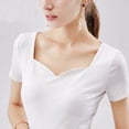 thumbnail image 2 of Camiseta de mujer manga corta corazón cuello en v algodón color sólido top, blanco, l tholdsy  AP001286-09B, 2 of 7