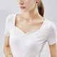 thumbnail image 2 of Camiseta de mujer manga corta corazón cuello en V algodón color sólido top, blanco, m kenally AP001286-08B, 2 of 7