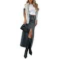thumbnail image 3 of Women Denim Maxi Skirt Casual High Waisted Solid Split Long Jean Skirt Fashion Retro Streetwear, 3 of 6