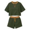 thumbnail image 7 of IUYRTFE Women's 2-Piece Short Sleeve Relaxed Fit Set Round Neck Top and Drawstring Shorts Casual Outfit, 7 of 7
