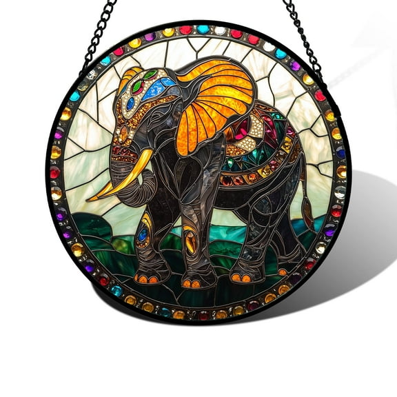 Stained Glass Window Hanging, Elephant Gem Suncatcher for Doors Home Sun Catchers Decoration and Christmas, Mother's Day Father's Day Birthday Gifts for Women, Men, and Mom
