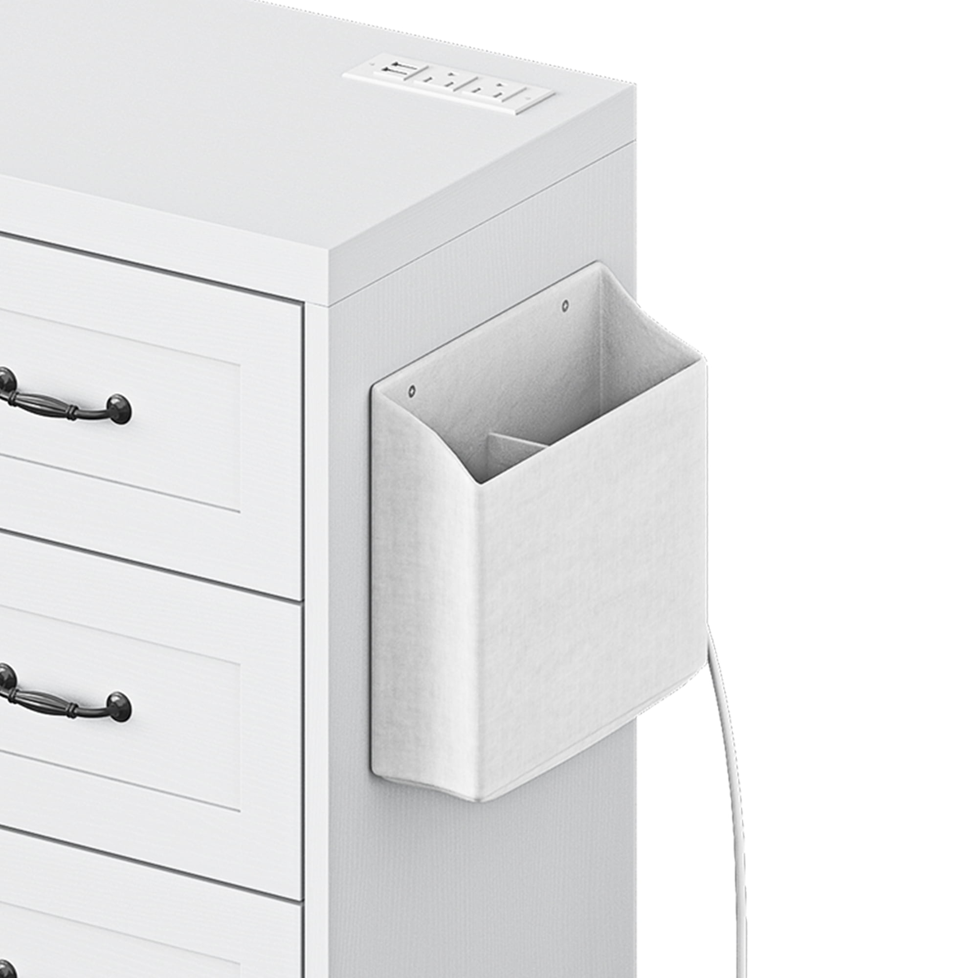 DEXTRUS 6-Drawer Double Dresser with Power Outlets, Wood Storage Cabinet Chest of Drawers, White
