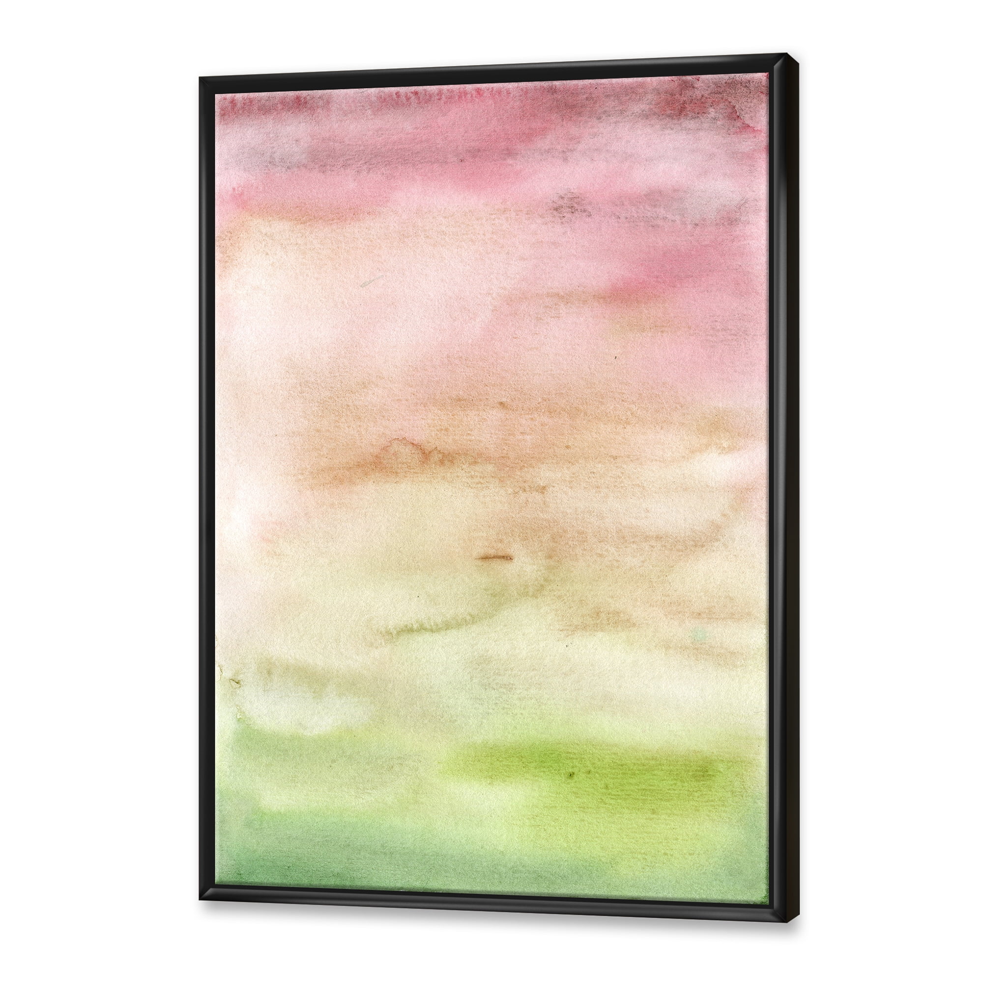 Designart 'Abstract Sunset With Pink Green and Beige' Modern Framed Canvas Wall Art Print