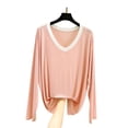thumbnail image 5 of Liweisiy Women's V Neck Pajama Shirts Long Sleeve Relaxed Fit Cooling Lightweight Tops Summer Casual Bassic Sleepwear Pink L, 5 of 6