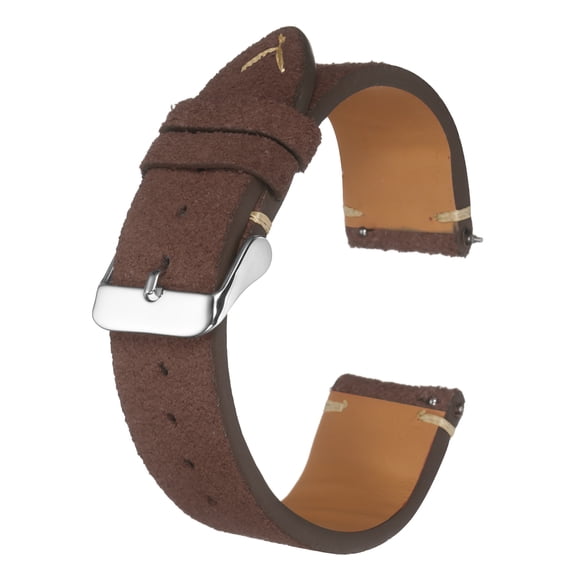 Uxcell Leather Watch Band 22mm Width Watch Strap Top-Grain Suede Cowhide Wrist Bands Replacement with Stainless Steel Buckle for Men Women, Dark Brown