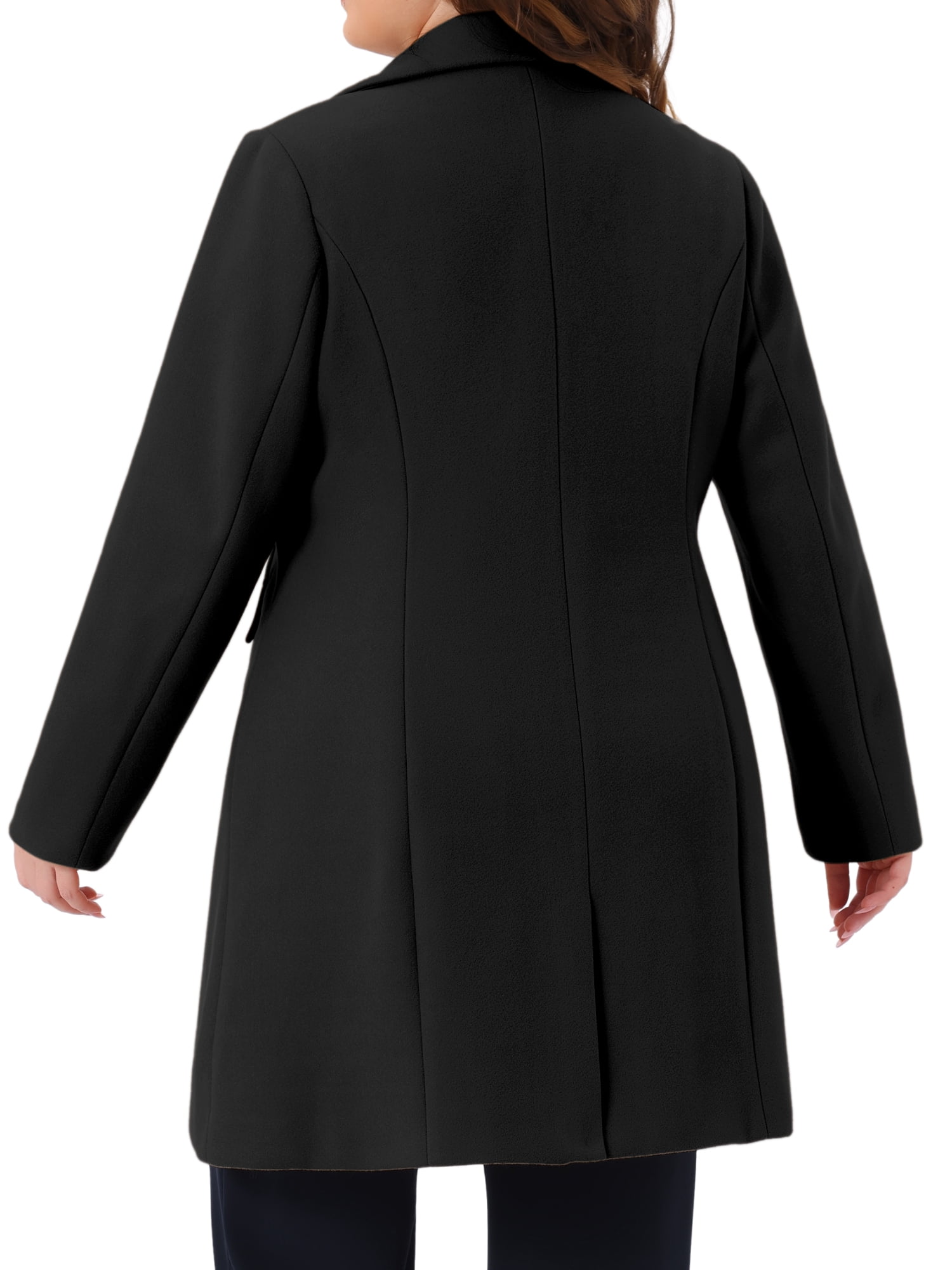 DARING DIVA Women's Plus Mid Length Notch Lapel Single Breasted Pea Jacket 1X Black