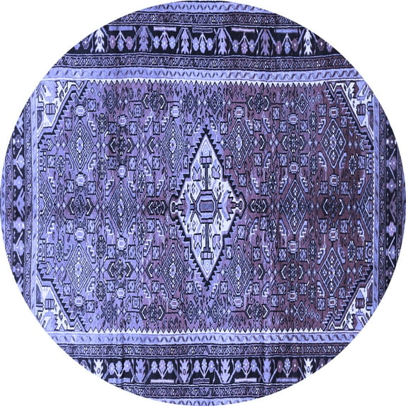 Ahgly Company Machine Washable Indoor Round Persian Blue Traditional Area Rugs, 4' Round