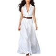 thumbnail image 2 of Aimik Womens Belted Collared Maxi Shirt Dress Sleeveless V Neck Loose Fit Summer Vacation Beach Long Dresses with Pockets, 2 of 6