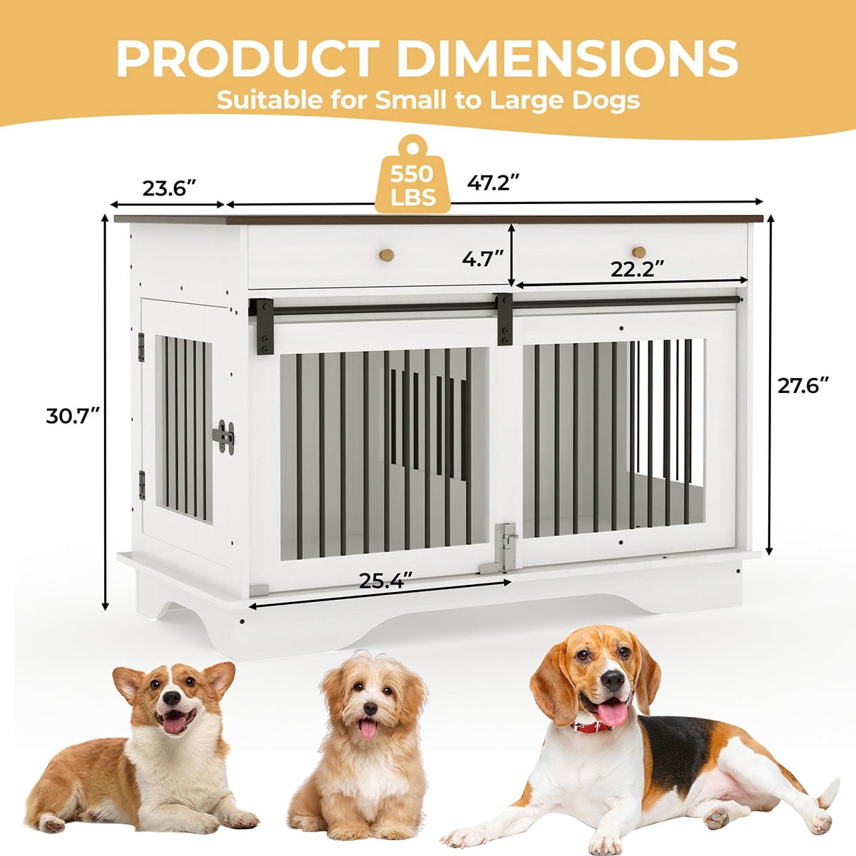 Ataucjin 47" Dog Crate Furniture with Storage Drawers & Removable Divider，Stylish Kennel for Large, Medium & Small Dogs