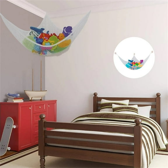 Hollow Out Mesh Toy Storage Organizer Wall-Mounted Corner Hanging Net Space-Saving Toy Organizer for Bedrooms & Playrooms Sturdy Polyester Material Easy Installation