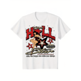 thumbnail image 1 of Camiseta para hombre inspirada en el Y2K: suave, transpirable, 100 % algodón, estilo urbano informal de verano, manga corta, estampado llamativo "HELL OF STARS", diseño gráfico en rojo y negro, corte, 1 of 6