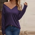 thumbnail image 2 of WREESH Womens Fashion Tunic Top V Neck Solid Color Pullover Regular Fit Long Sleeve Tops Casual Ladies Button Tops Blouse Purple, 2 of 9