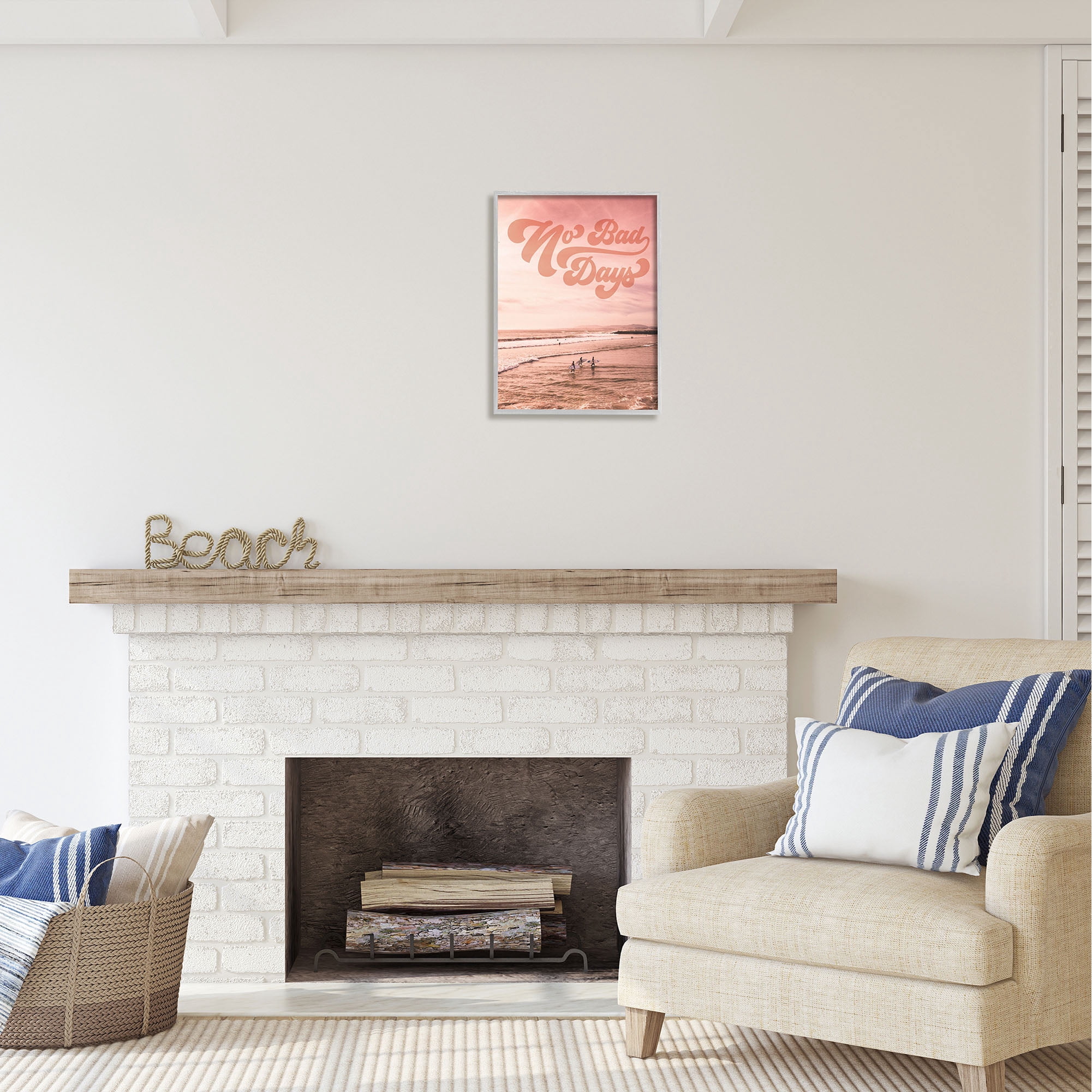 Stupell Industries No Bad Days Retro Beach Nature Painting Gray Framed Art Print Wall Art, 16 x 20
