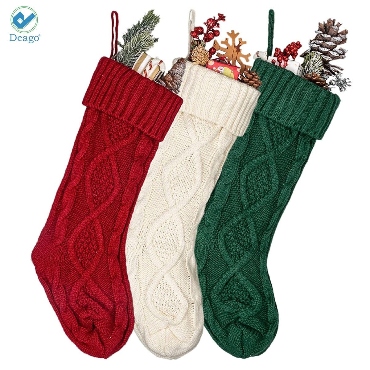 3pk Christmas Stocking Woolen Yarn Holiday Classic Solid Color Knit Small 18" 