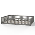 thumbnail image 2 of Queen Floor Bed with Door and Fence, Queen Size Montessori Floor Bed with Guardrails, Solid Wood Floor Montessori Bed with Removable Slats, Low Profile Floor Bed Queen for Bedroom, Wood Grain Gray, 2 of 11