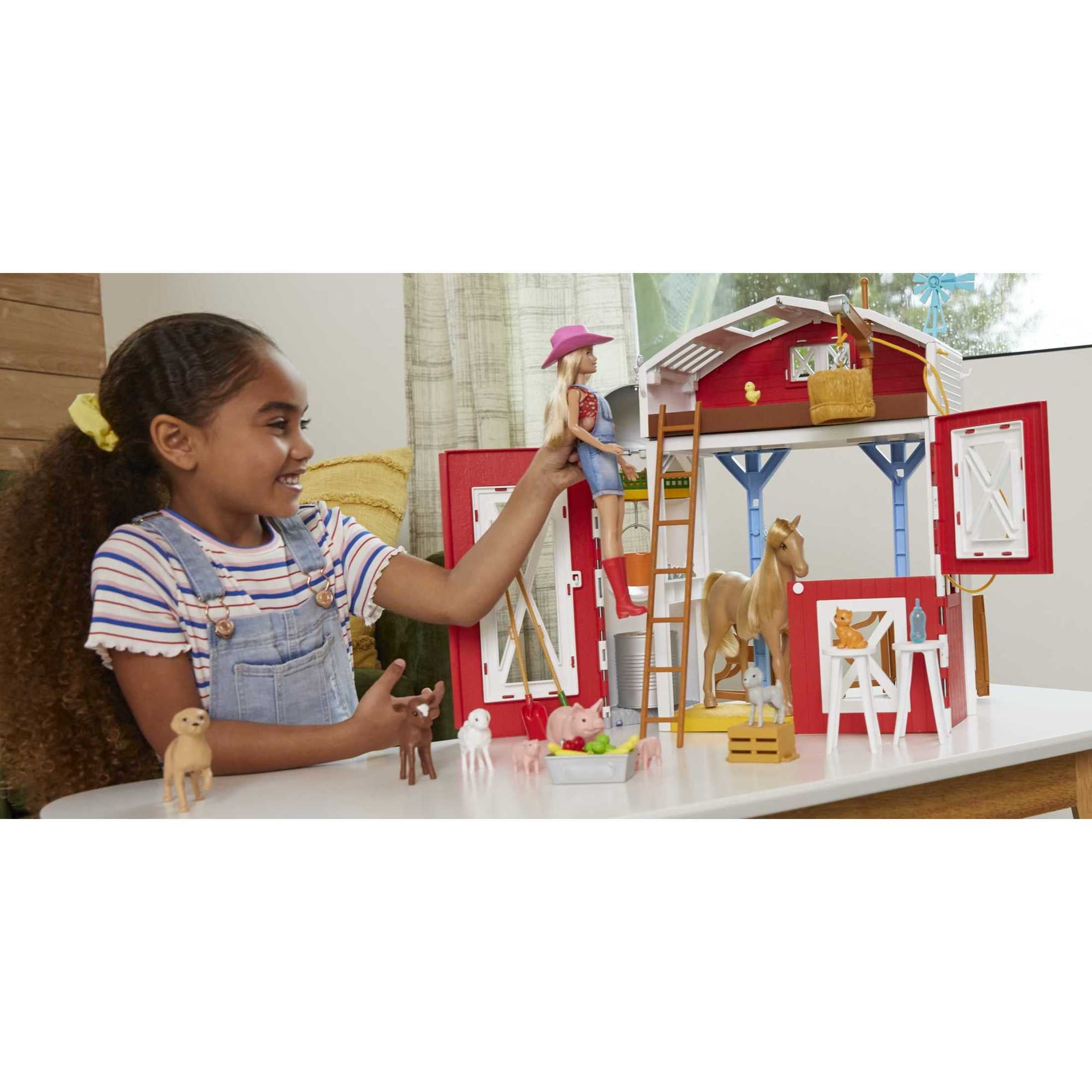 Barbie Sweet Orchard Farm Playset with Barn, Horse, 10 Farm Animals & 15 Accessories, Moving Pieces