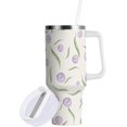 thumbnail image 2 of 30 oz Tumbler with Handle Lid and Straw Insulated Water Tumbler Stainless Steel Water Cup Mug Bottle Reusable Cup Holder Friendly Floral Purple, 2 of 6