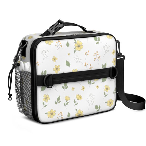 Pioneer Flower Floral Print Pattern Insulated Lunch Bag with Shoulder Strap and Bottle Holder,Bento School Lunch Bag Box,11x9.5x3.5 Inches