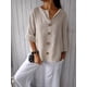 thumbnail image 1 of QUTETN Women'S V-Neck Linen Shirt Top 3/4 Roll-Up Sleeve Summer Casual Loose Solid Blouses Tunic Tops With Button, 1 of 4