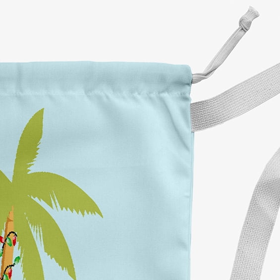 Simply Daisy Palm Tree with Christmas Lights 18 x 29 in Light Blue Laundry Bag