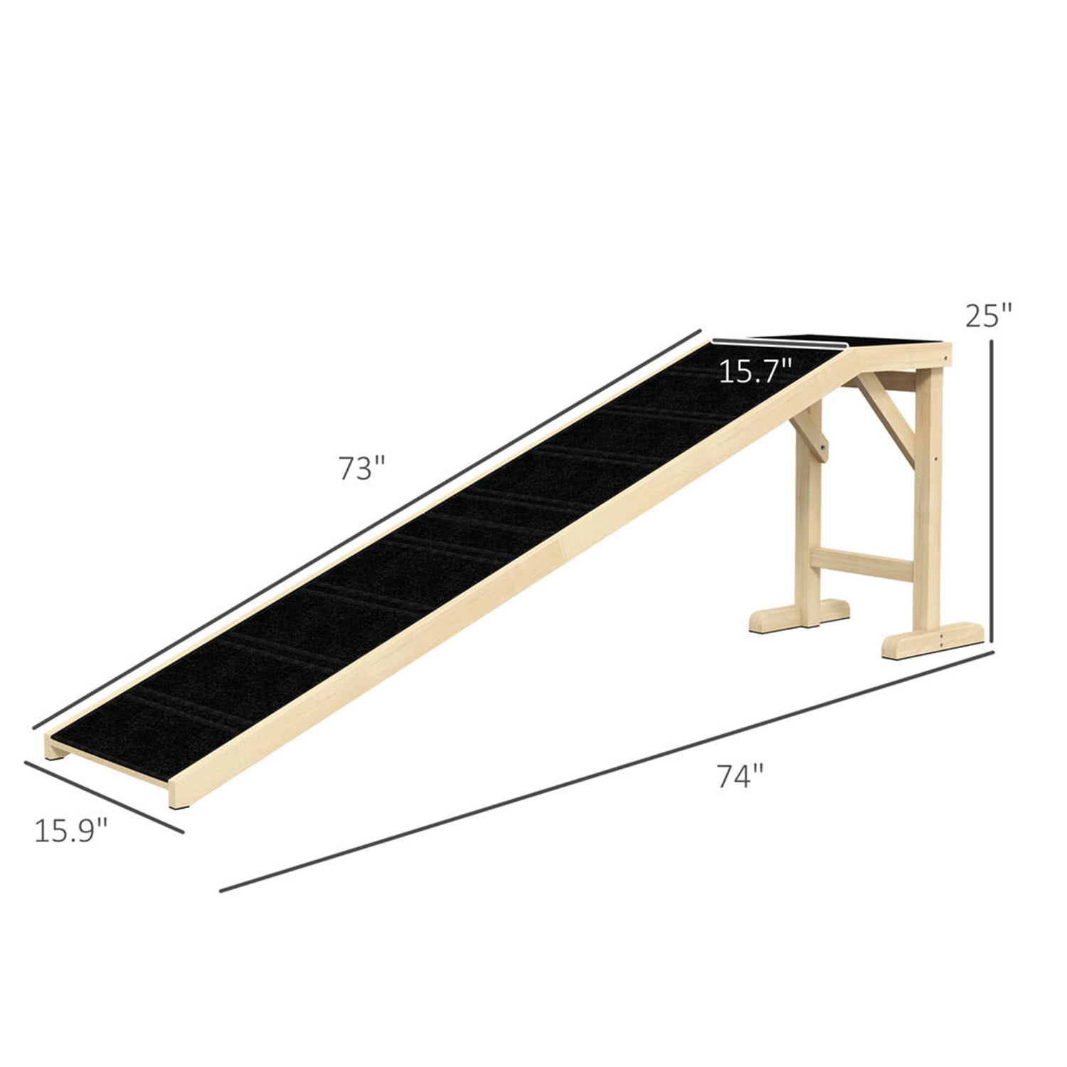 Hommoo Dog Ramp for Bed, Pet Ramp for Dogs with Non-Slip Carpet and Top Platform, 74" x 16" x 25",Natural