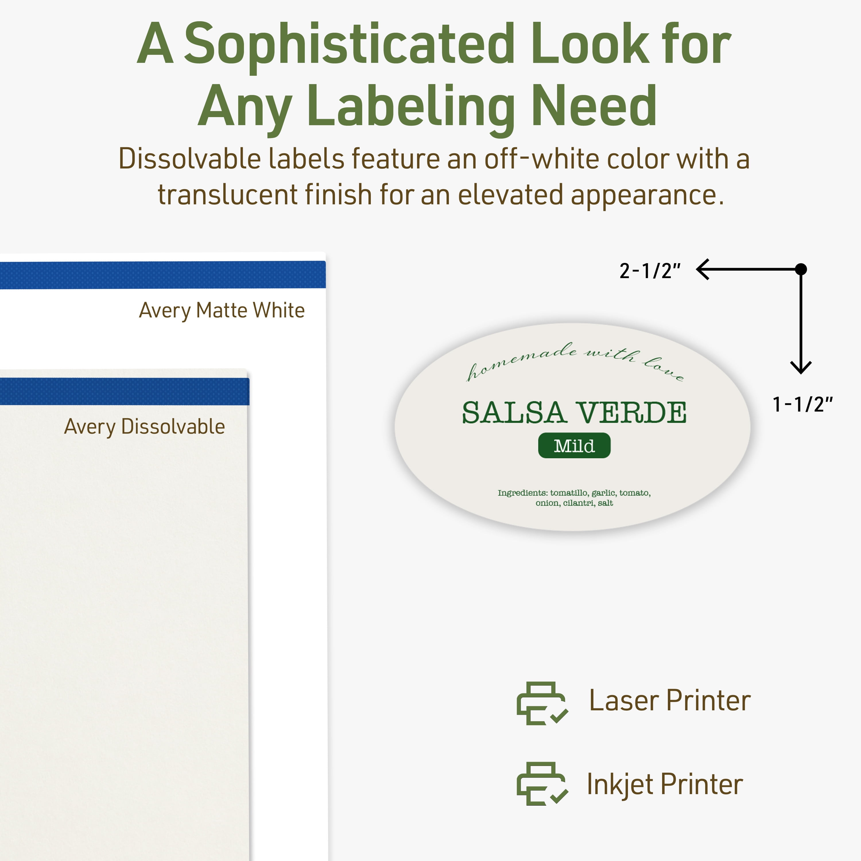 Avery Dissolvable Oval Labels, 1.5" x 2.5", 180 Labels