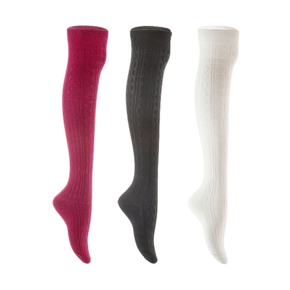 Lian LifeStyle Women's 3 Pair Adorable Comfortable Soft Thigh High Over Knee High Cotton Socks Size 6-9 L1024 Wine,Black,White