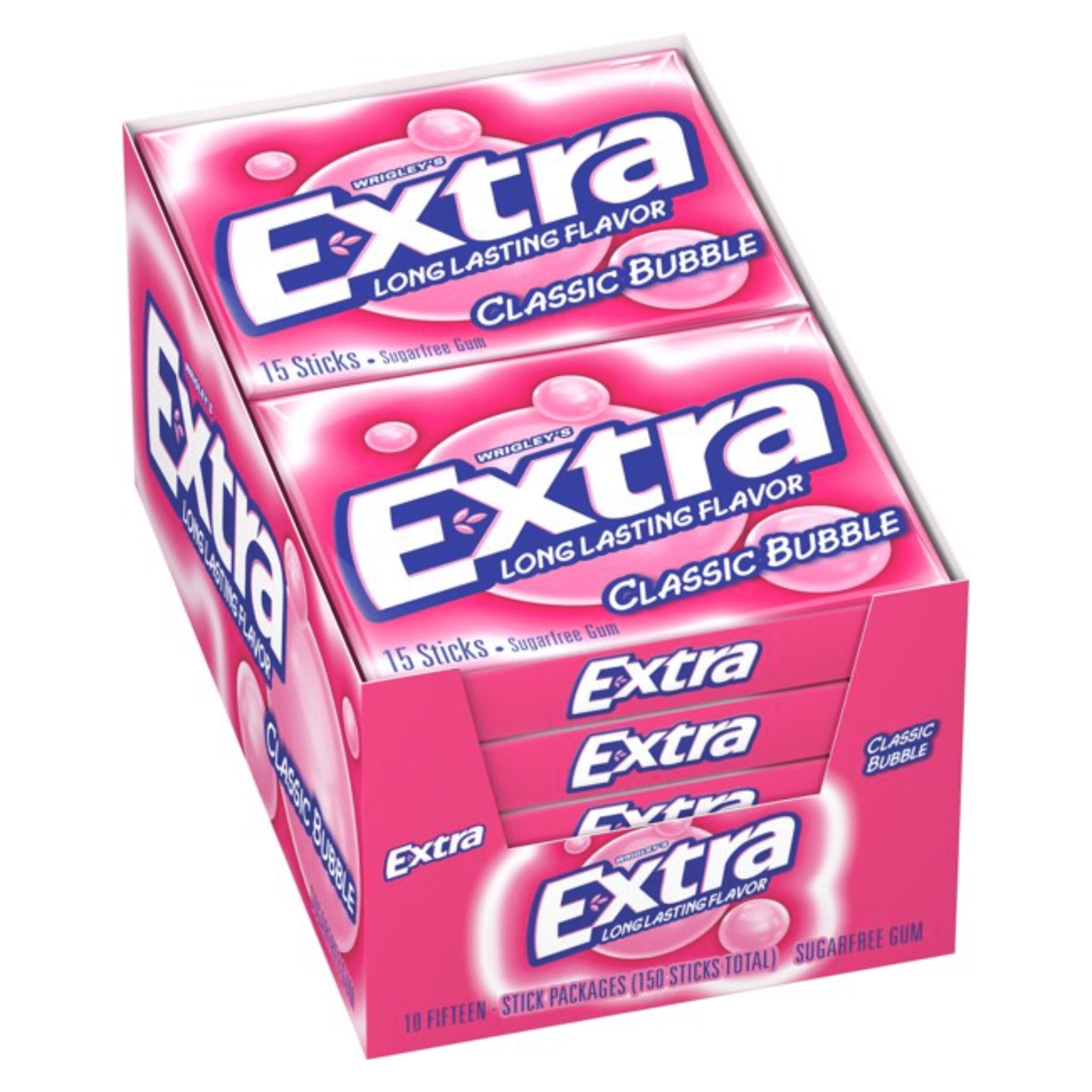 EXTRA Classic Bubble Gum Sugarfree Chewing Gum 12 Pack Case Wholesale Great for Convenience Stores, Snack Shops, Grocery Stores Or Just Stock Up For The Love Of 'EM (WHOLESALE CASE BOXED)