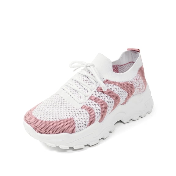 BOERTEU Women's Striped Color Block Knit Sock Slip-on Lightweight Non-Slip Platform Athletic Sneakers